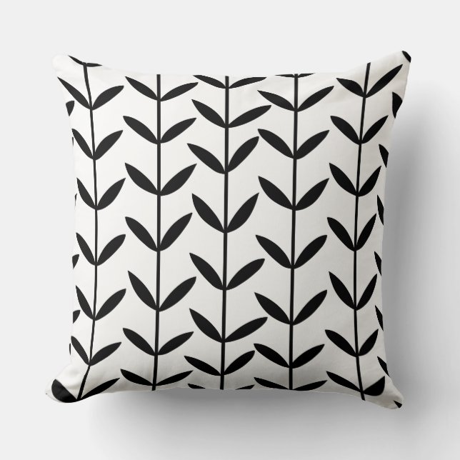 Leaf Stems - Black on White Throw Pillow (Front)