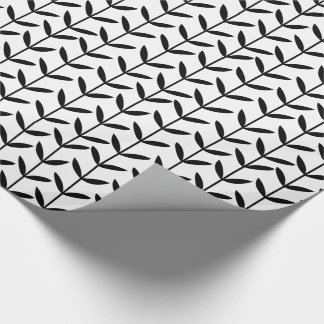 Leaf Stems - Black on White Wrapping Paper