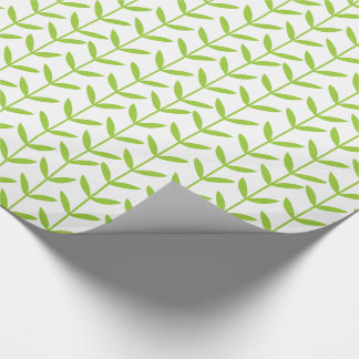Leaf Stems - Martian Green on White Wrapping Paper