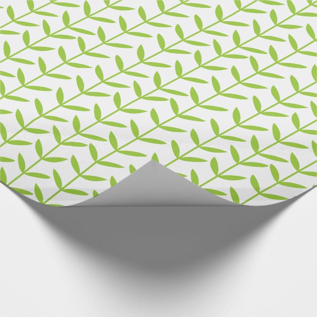 Leaf Stems - Martian Green on White Wrapping Paper (Corner)