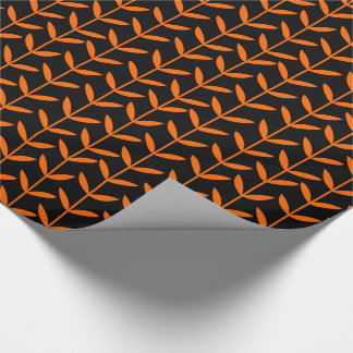 Leaf Stems - Orange on Black Wrapping Paper