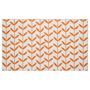 Leaf Stems - Orange on White Fabric