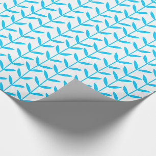 Leaf Stems - Sky Blue on White Wrapping Paper