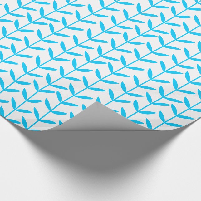 Leaf Stems - Sky Blue on White Wrapping Paper (Corner)