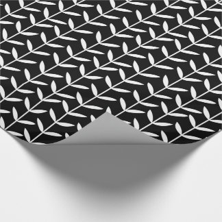 Leaf Stems - White on Black Wrapping Paper