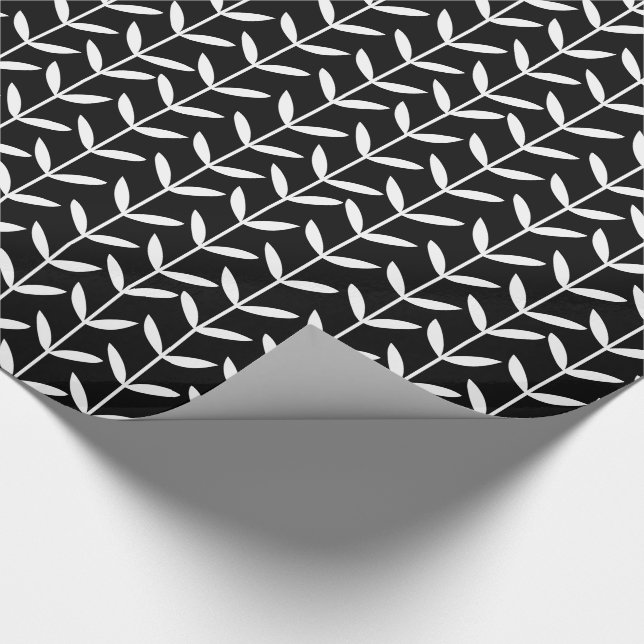 Leaf Stems - White on Black Wrapping Paper (Corner)