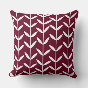 Leaf Stems - White on Deep Crimson Throw Pillow