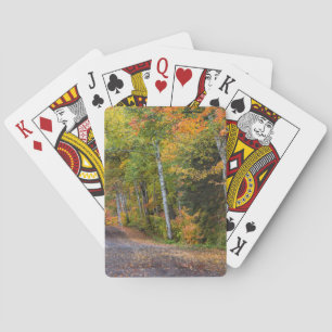Leaf Strewn Gravel Road With Autumn Color Playing Cards