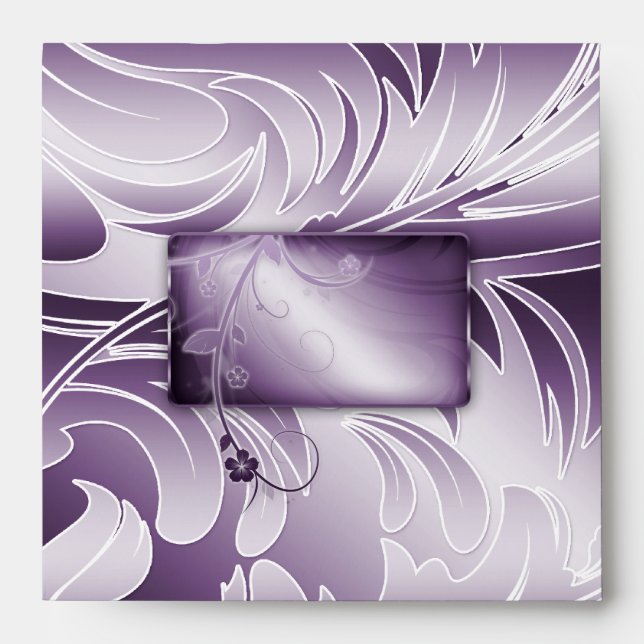 Leaf Swirls Floral Elegant Square Purple Silver Envelope (Front)