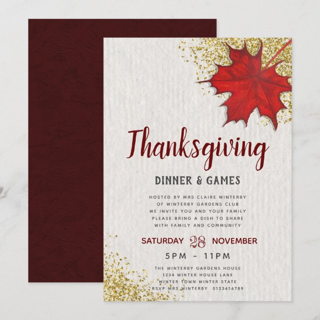 Leaf Thanksgiving Dinner Party Invitation (Front/Back)