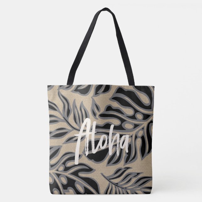 Leaf Tiki Black Hawaiian Tropical Beach Bag (Front)