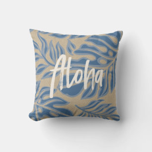 Leaf Tiki Indigo Blue Hawaiian Tropical Reversibl Outdoor Pillow