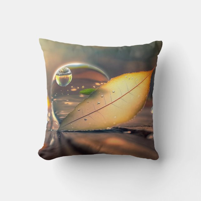 Leaf Water Calm Tranquil Nature Peaceful Season Throw Pillow (Front)
