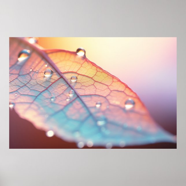Leaf Water Drop Nature Serene Tranquil  Poster (Front)