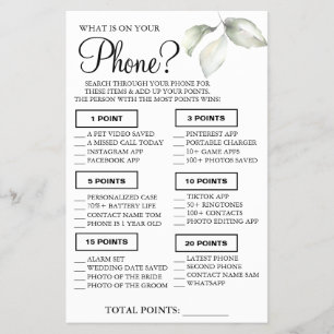 Leaf What is on your phone Shower game card