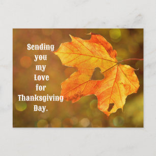 Leaf With Heart Thanksgiving Postcard