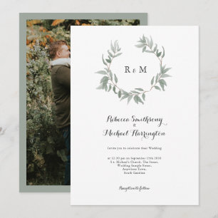 Leaf Wreath Monogram Wedding Invitation