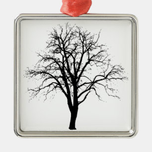 Leafless Tree In Winter Silhouette Metal Ornament
