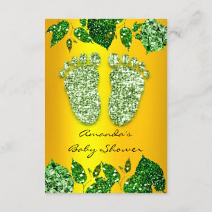 Leafs Glitter GOld Mint Green Baby Shower Feet Invitation