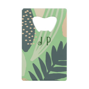 Leafy Art Pattern Green  Credit Card Bottle Opener