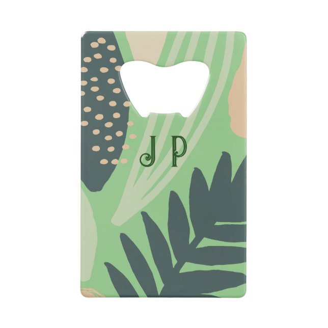 Leafy Art Pattern Green  Credit Card Bottle Opener (Front)