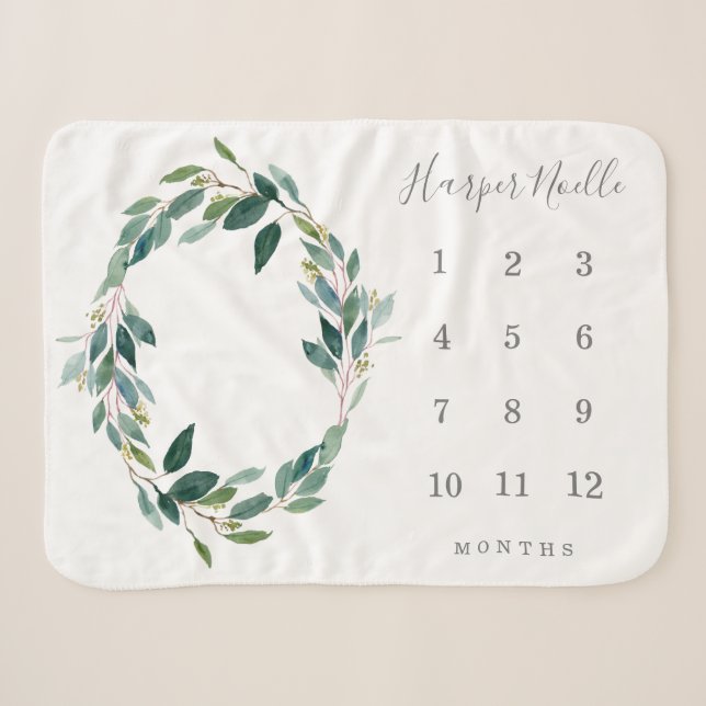 Leafy Baby Milestone Sherpa Blanket (Front (Horizontal))