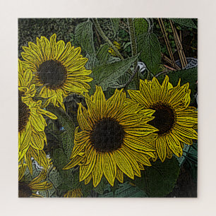 leafy background with large yellow sun flowers jigsaw puzzle