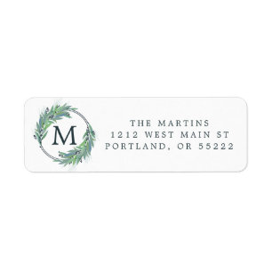 Leafy Blue monogram wreath Christmas/holiday  Labe