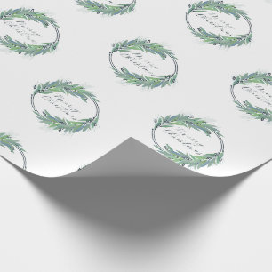 Leafy Blue wreath custom Christmas/holiday Wrapping Paper