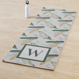 Leafy Boho Botanical Earthy Pattern Monogram Yoga Mat
