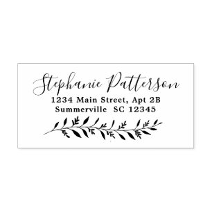 Leafy Border Elegant Return Address Rubber Stamp