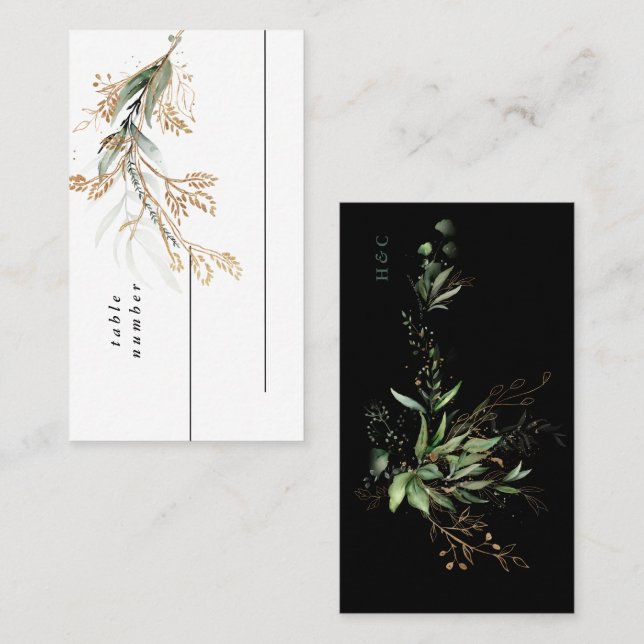 Leafy Botanical Eucalyptus Modern Black Branch Place Card (Front/Back)