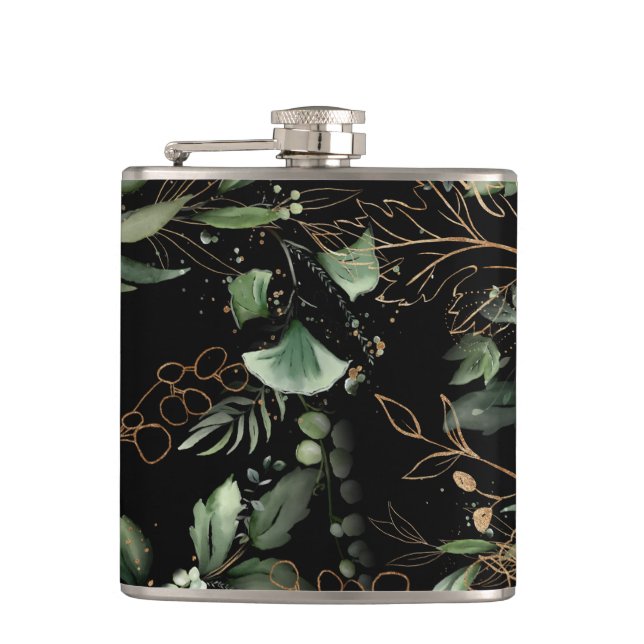 Leafy Botanical Eucalyptus Modern Greenery Branch Hip Flask (Front)
