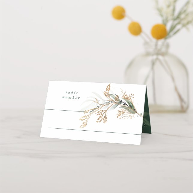 Leafy Botanical Eucalyptus Modern Greenery Branch Place Card (Front)