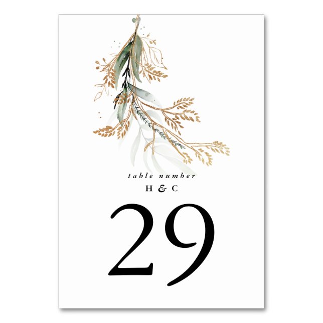 Leafy Botanical Eucalyptus Modern Greenery Branch Table Number (Front)