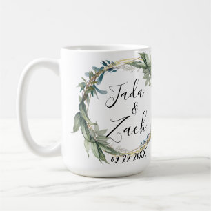  Leafy Botanical Wreath Wedding Personalized  Coffee Mug