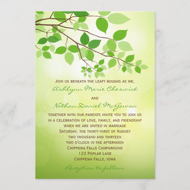 Leafy Branch Camping or Nature Wedding Invitation (Front)