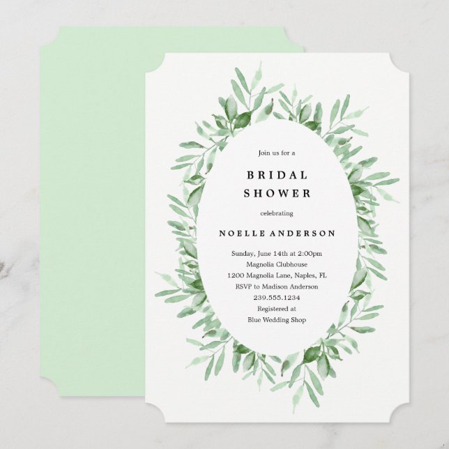 Leafy Bridal Shower Invitation (Front/Back)