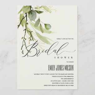 LEAFY BUNCH GREEN FOLIAGE WATERCOLOR BRIDAL SHOWER INVITATION