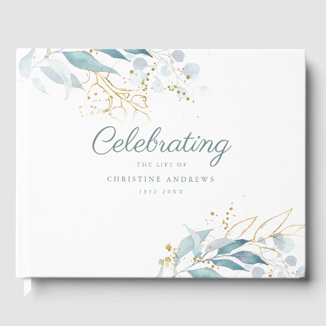 Leafy "Celebration of life" White Guest Book (Front)