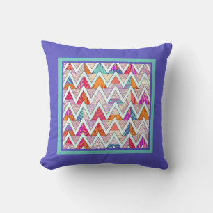 Leafy Chevron on Periwinkle/Mint Throw Pillow