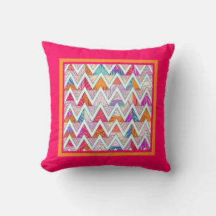Leafy Chevron on Pink/OrangeThrow Pillow