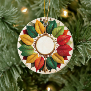 "Leafy Christmas Spectacle" Ceramic Ornament