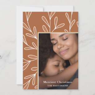 Leafy Coral Frame Photo Christmas Holiday Card