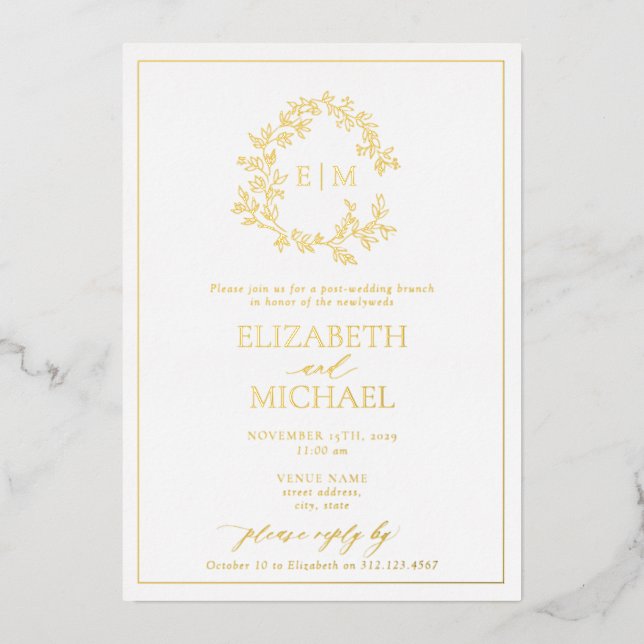 Leafy Crest Monogram Post Wedding Brunch (Front)