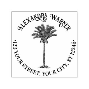 Leafy Date Palm Tree Tropical Name Return Address  Self-inking Stamp