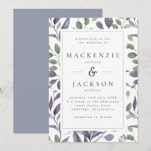 Leafy Elegance Blue & Green Watercolor Wedding Invitation