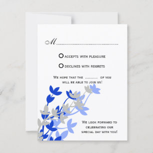 Leafy Elegance In Blue Silver RSVP Cards