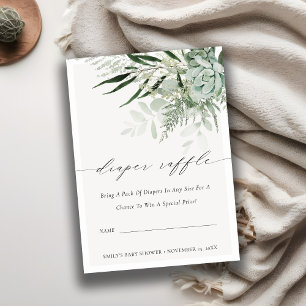 Leafy Fern Succulent Diaper Raffle Baby Shower Enclosure Card