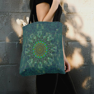 Leafy floral square stick puzzle parameterization tote bag